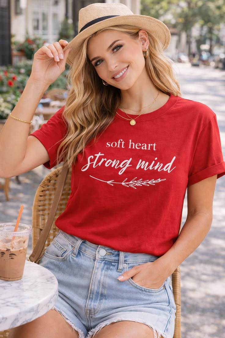 Pd Clori Soft Heart Strong Mind Blue Graphic T-Shirt for Women