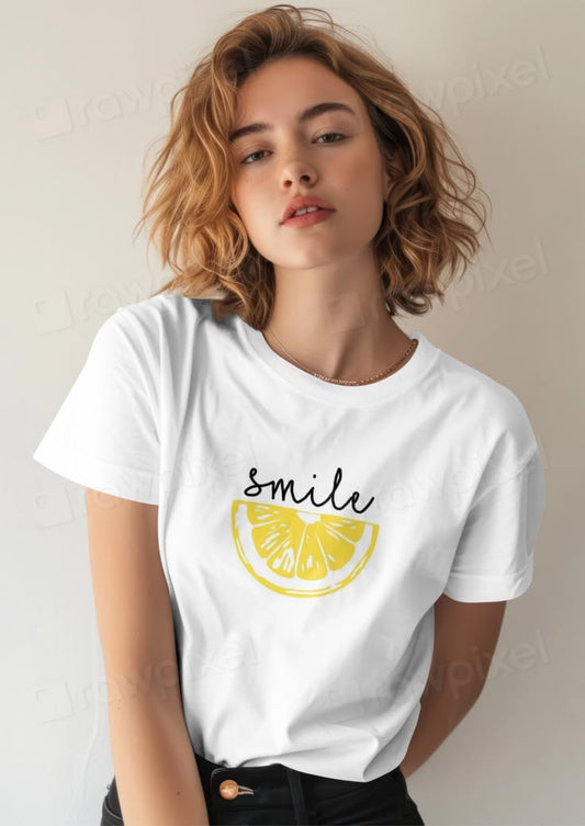 Pd Clori Smile Minimal Graphic T-Shirt | Cute Aesthetic White Tee for Women