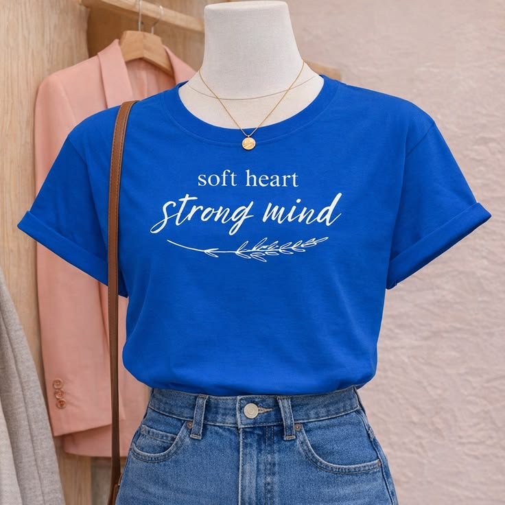 Pd Clori Soft Heart Strong Mind Blue Graphic T-Shirt for Women