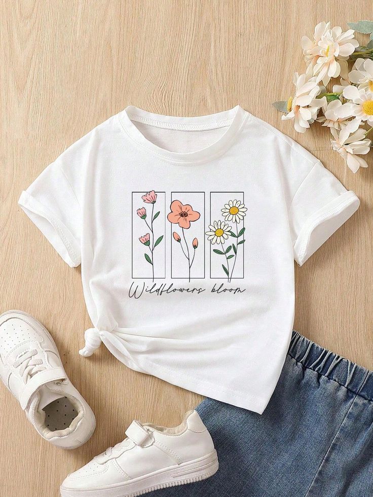 Pd Clori Wildflower Bloom T-Shirt | Minimal Floral Aesthetic Tee | Premium White Cotton T-Shirt