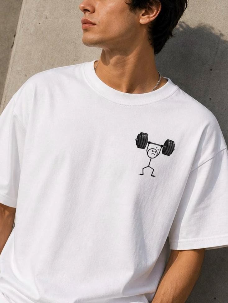 Funny Gym Stick Figure T-Shirt | Weightlifting Graphic Minimalist Workout Tee for Men