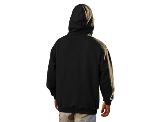 men' s hooded leather jacket with sunglasses, black