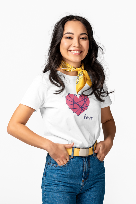 Pd Clori Love Heart T-Shirt | Minimal Graphic Tee for Women | Soft White Cotton Casual Wear