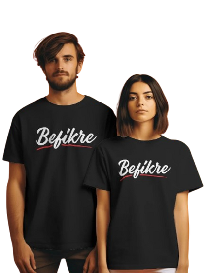 Befikre Matching Couple T-Shirts – Trendy Unisex Graphic Black Tees