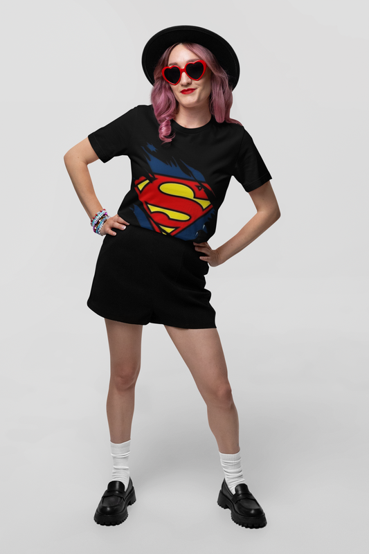 Superman Logo Graphic Print Women’s T-Shirt – Superhero Cotton Casual Tee