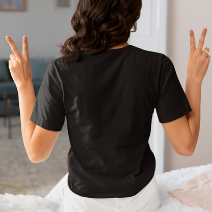 Basic Plain Solid Regular Black Women's Cotton T-shirt