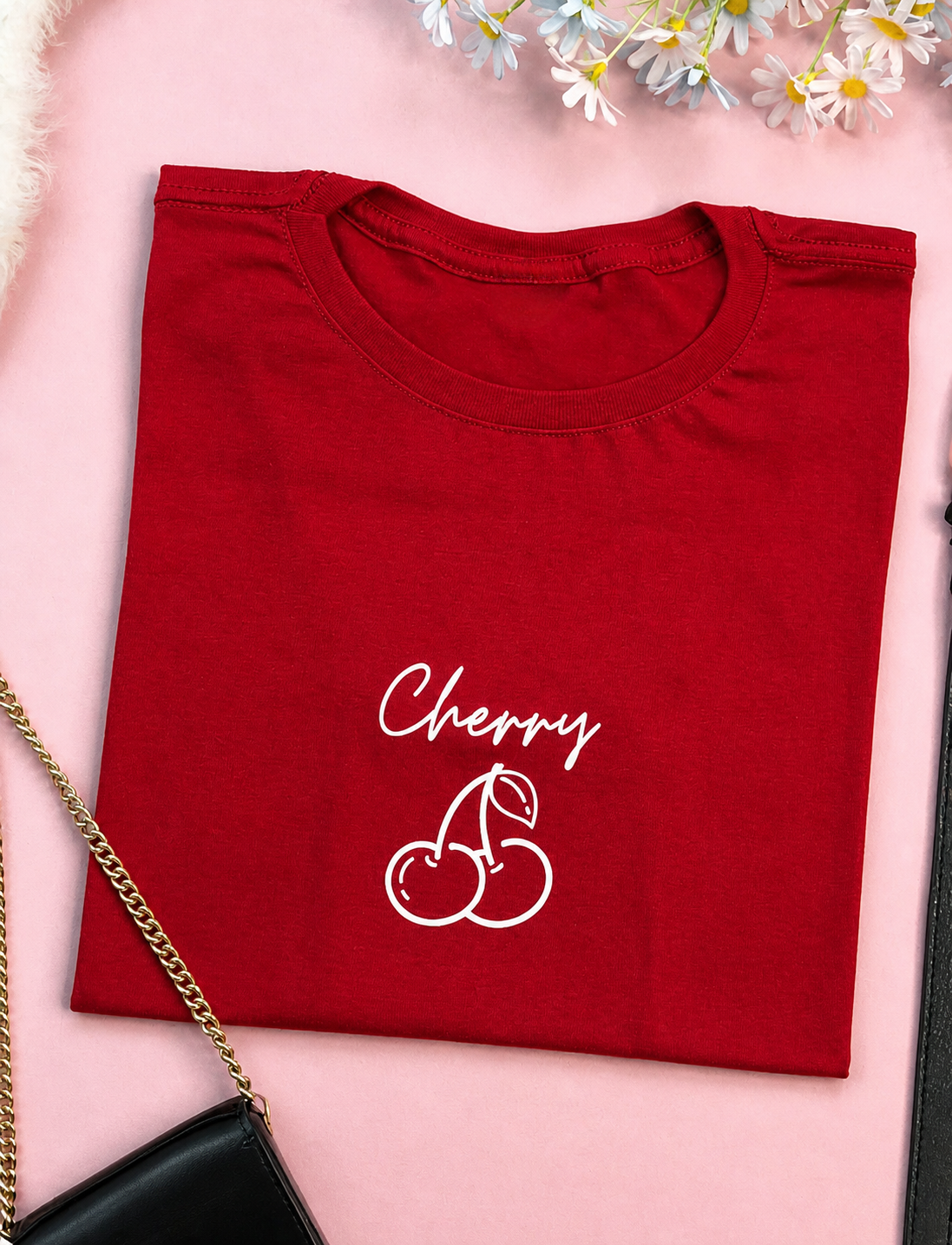 Pd Clori Cherry Graphic Red T-Shirt for Women