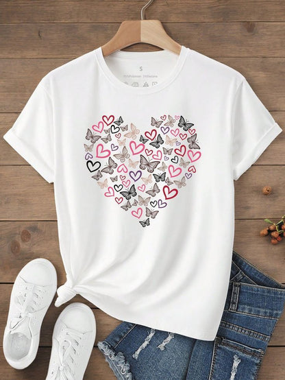 Pd Clori Heart Collage T-Shirt | Cute Love Graphic Tee | Aesthetic White Cotton T-Shirt for Women