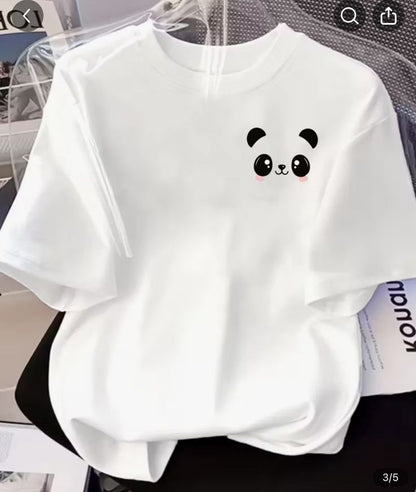 Minimal Panda Graphic White T-Shirt for Women