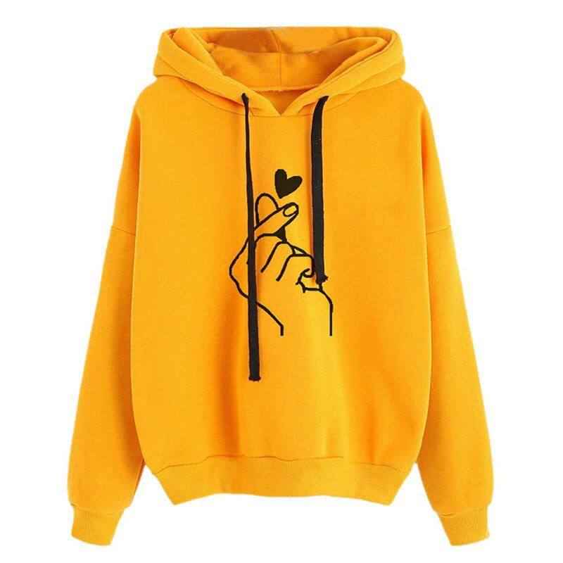 Women's Winter Hoodie with Graphic Print, Yellow, Cotton Blend