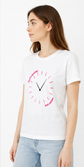 Pink Clock Graphic White T-Shirt for Women | Cute “Good Things Take Time” Aesthetic Tee by Pd Clori