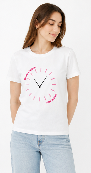 Pink Clock Graphic White T-Shirt for Women | Cute “Good Things Take Time” Aesthetic Tee by Pd Clori