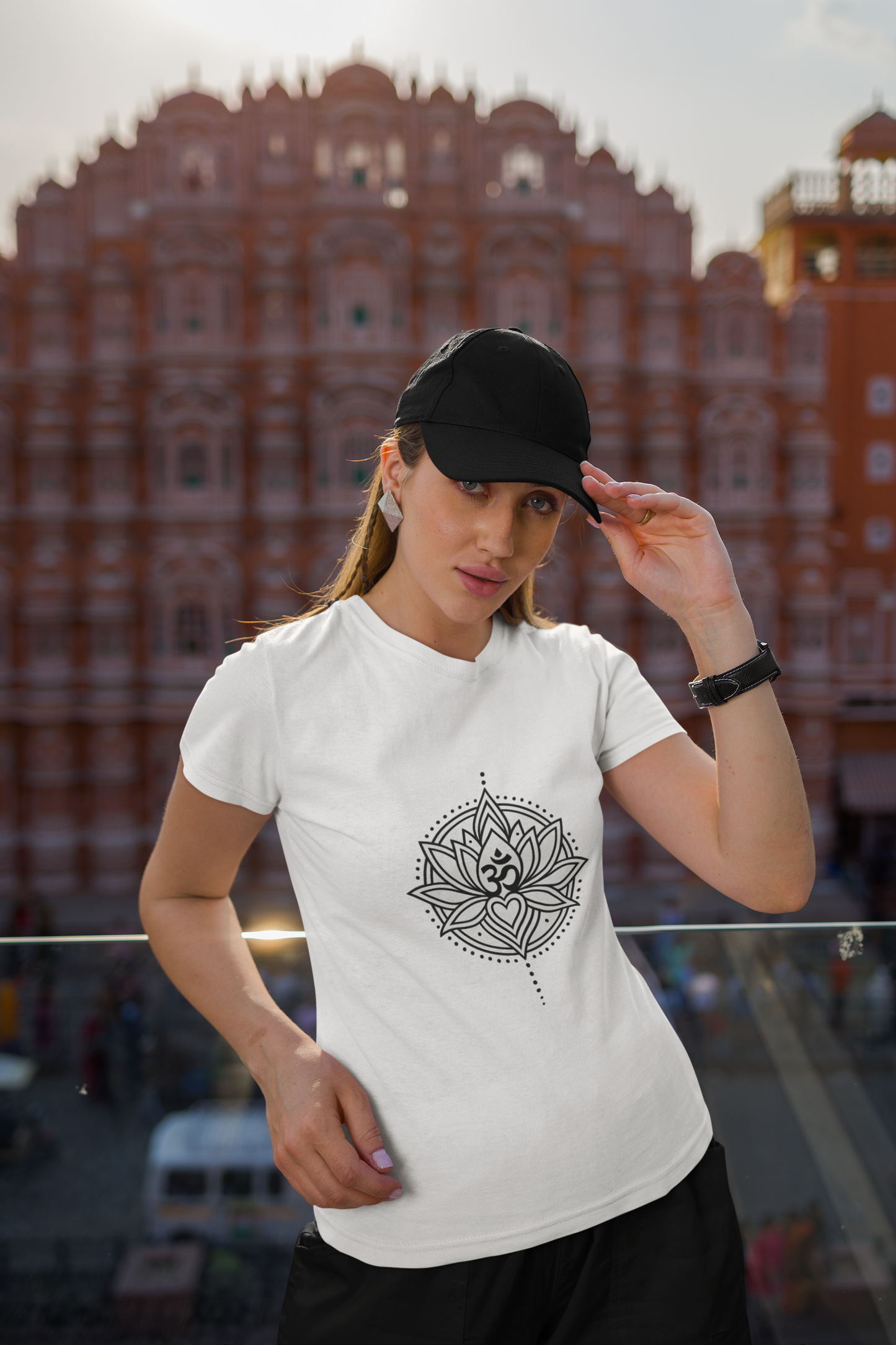 Pd Clori Lotus Mandala T-Shirt | Minimal Spiritual Graphic Tee | Premium White Cotton T-Shirt for Women