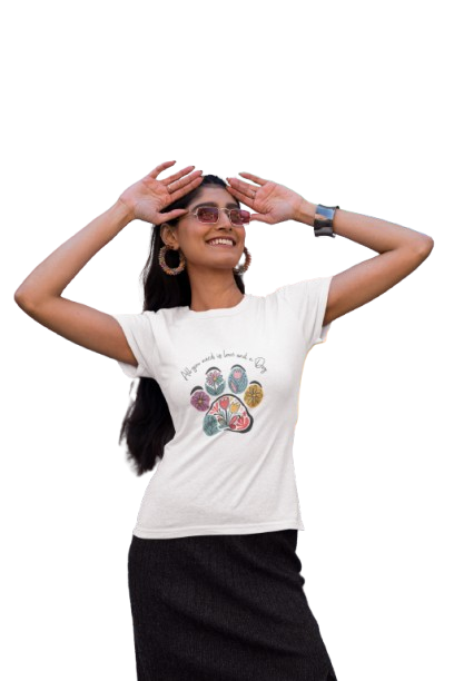 Pd Clori Positive Vibes Paw T-Shirt | Colorful Artistic Graphic Tee | Premium White Cotton T-Shirt