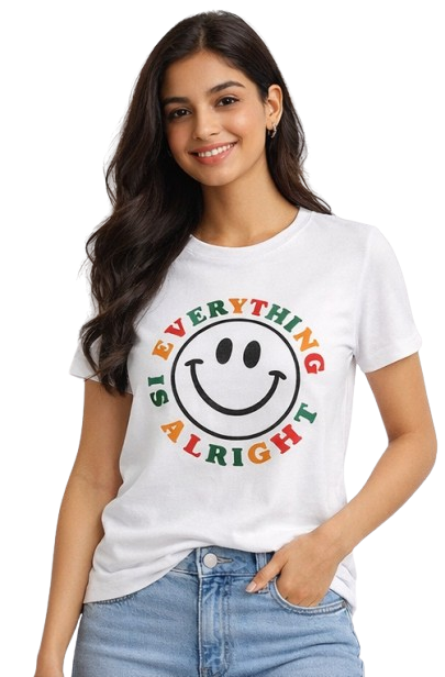 Everything Is Alright – Smiley Graphic Tee for Women
