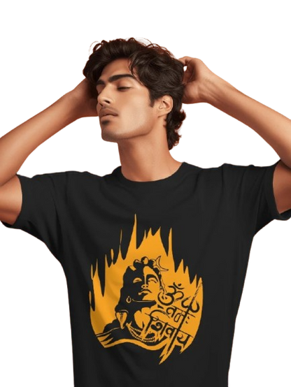Mahadev Flame Art – Spiritual Graphic Black T-Shirt