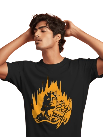 Mahadev Flame Art – Spiritual Graphic Black T-Shirt