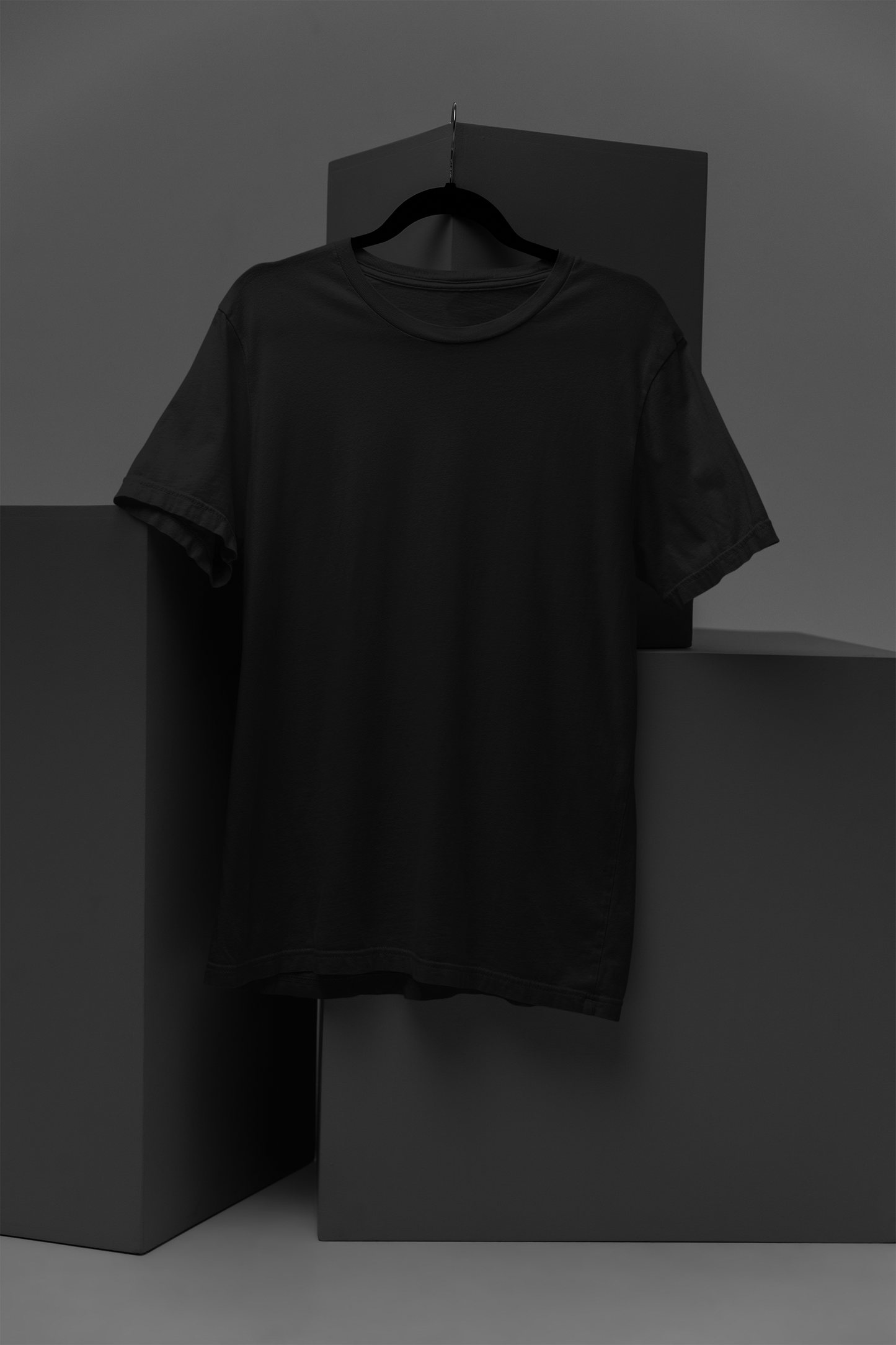 Basic Plain Solid Regular Black Women's Cotton T-shirt