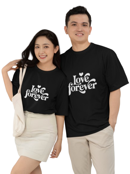 Pd Clori Love Forever Couple T-Shirts | Matching Black Tees for Him & Her | Romantic Cotton Set