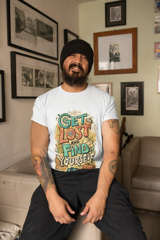 Pd Clori Get Lost & Find Yourself T-Shirt | Travel Motivational Graphic Tee for Men | Premium Cotton