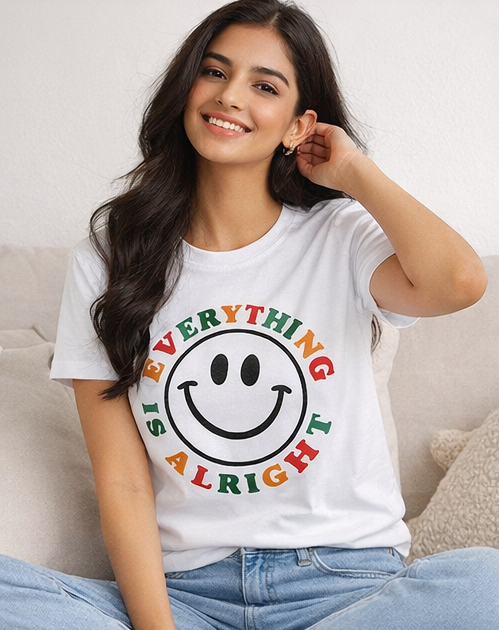 Everything Is Alright – Smiley Graphic Tee for Women