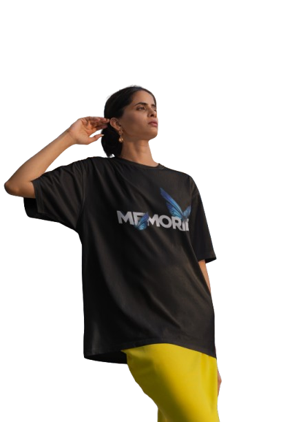 MEMORIES Butterfly Oversized Red Graphic T-Shirt