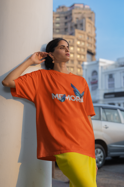 MEMORIES Butterfly Oversized Red Graphic T-Shirt