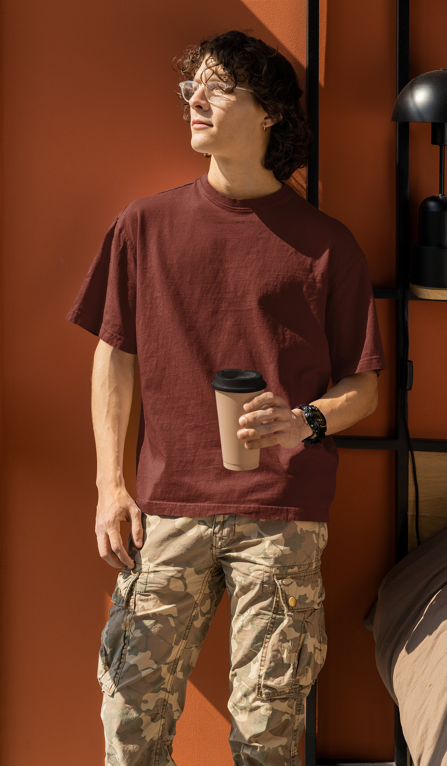 Basic Solid Oversized Men's Chocolate Brown Cotton T-shirt