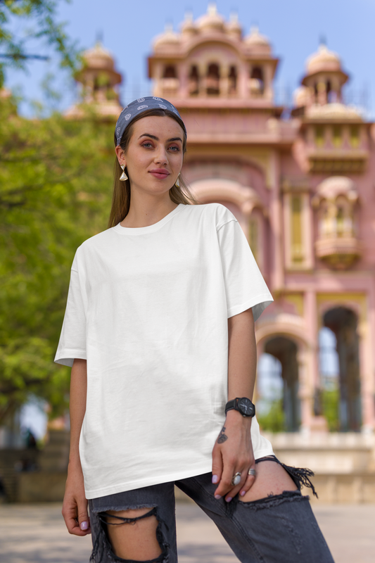 Basic Solid Oversized White Women's Cotton T-shirt