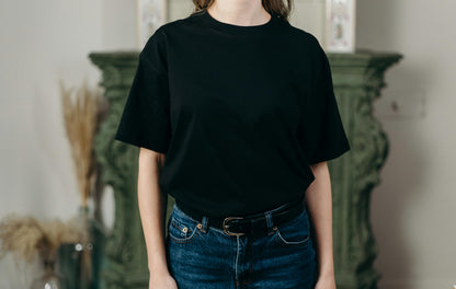 Basic Plain Solid Regular Black Women's Cotton T-shirt