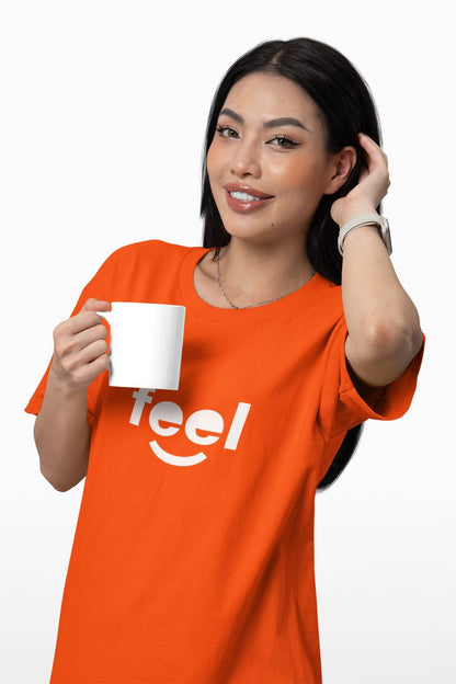 Women’s Casual Red “Feel” Printed T-Shirt