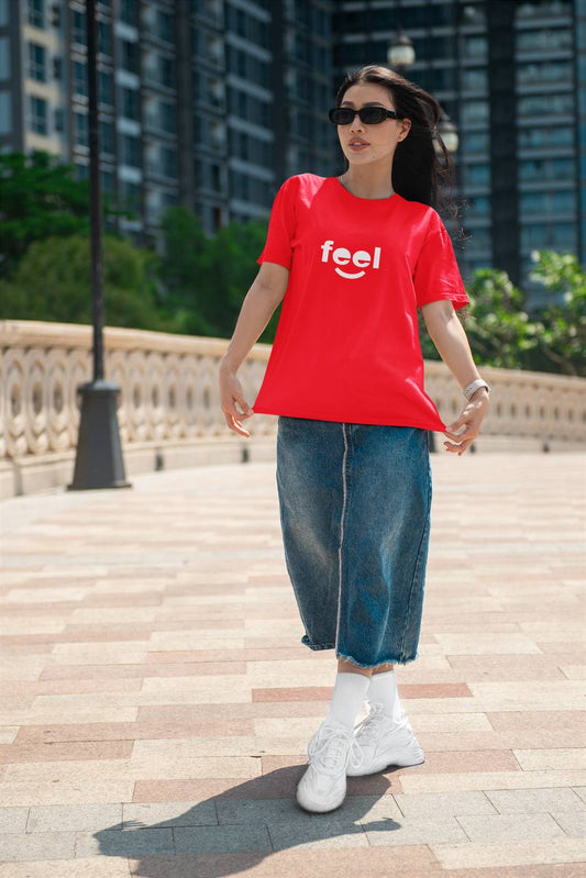 Women’s Casual Red “Feel” Printed T-Shirt