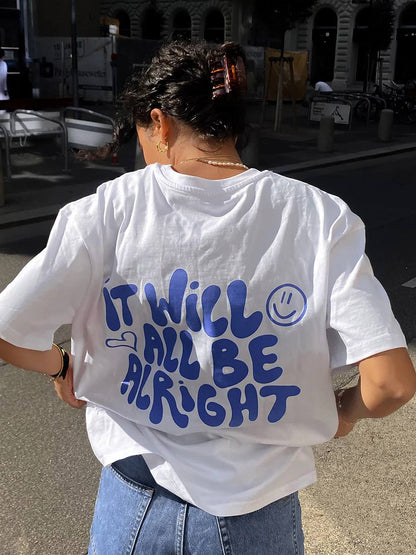 Oversized White T-Shirt with “It Will Be Alright” Graphic Print