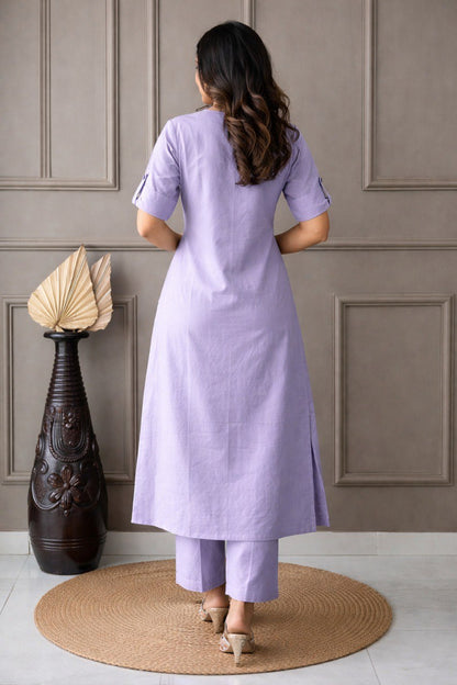 Elegant Lavender Button-Down Kurta Set for Women | Minimal Chic by Pd Clori