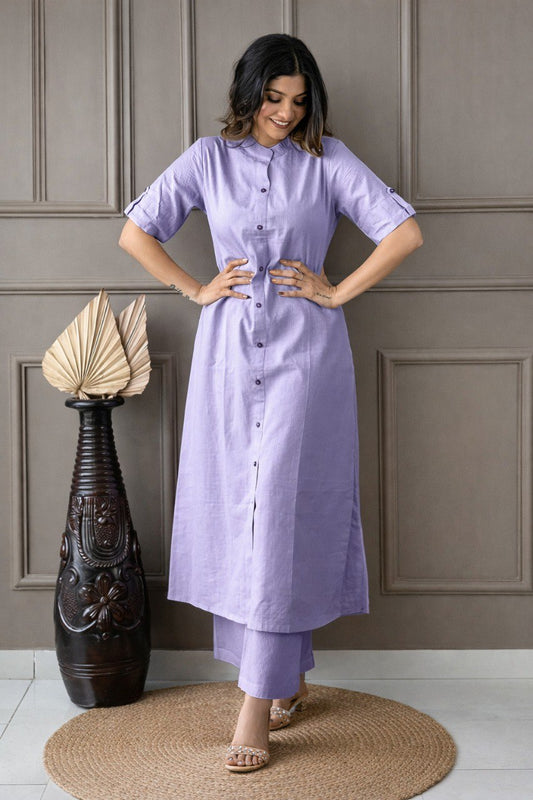 Elegant Lavender Button-Down Kurta Set for Women | Minimal Chic by Pd Clori