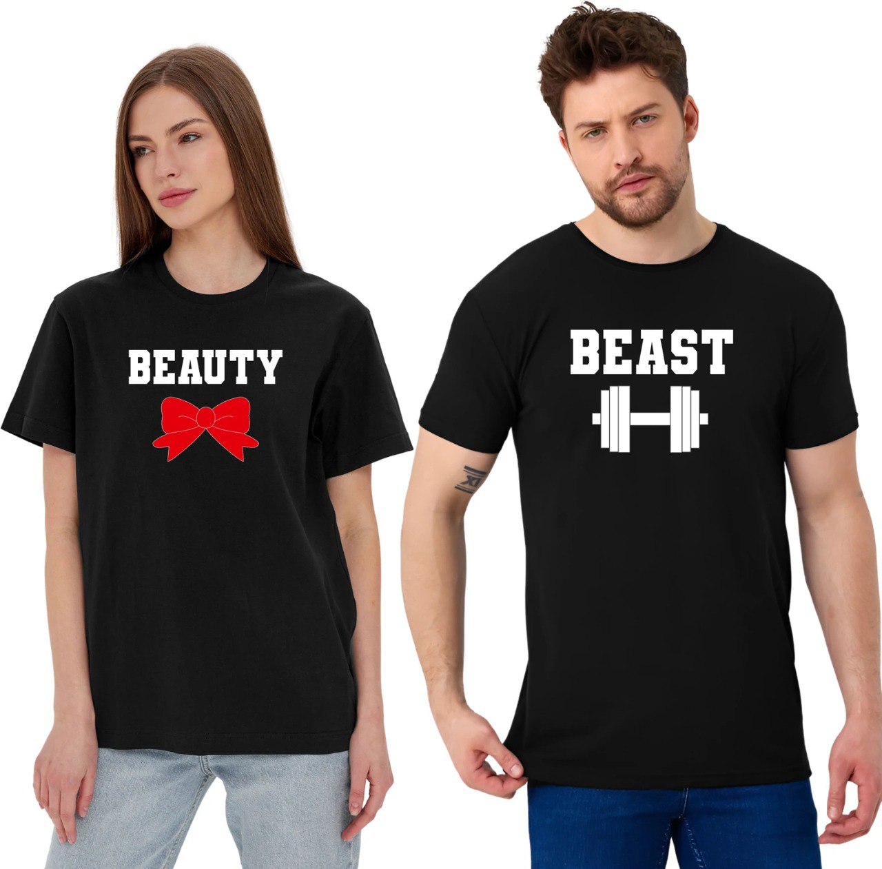 Beauty & Beast Matching Couple T-Shirts – Gym Edition