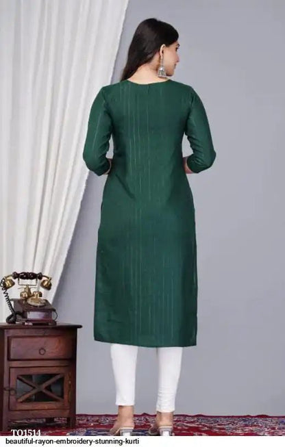 Elegant Bottle Green Embroidered Kurti for Women | Minimal Ethnic Style by Pd Clori