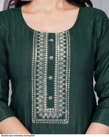 Elegant Bottle Green Embroidered Kurti for Women | Minimal Ethnic Style by Pd Clori