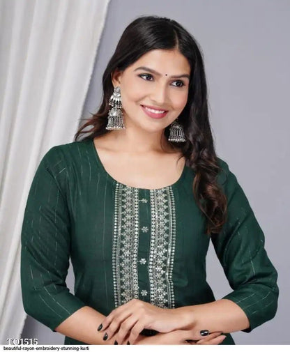 Elegant Bottle Green Embroidered Kurti for Women | Minimal Ethnic Style by Pd Clori