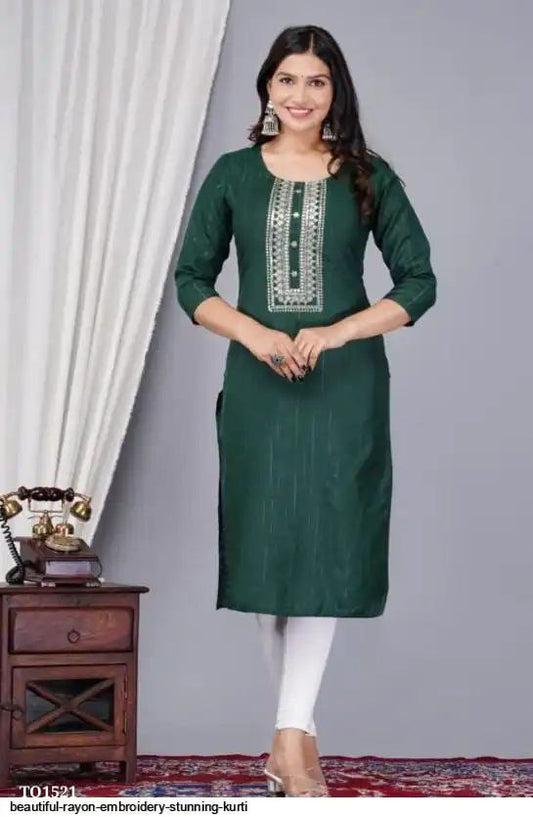 Elegant Bottle Green Embroidered Kurti for Women | Minimal Ethnic Style by Pd Clori