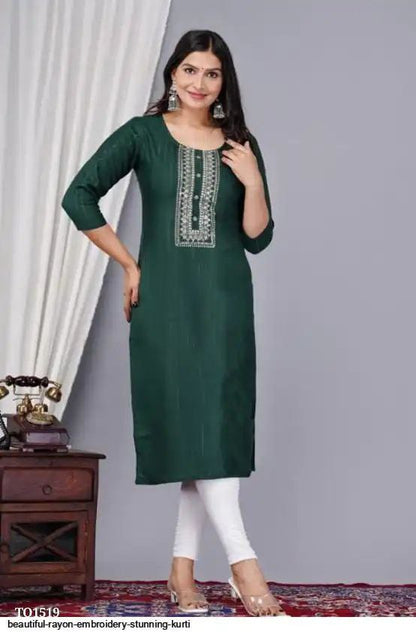 Elegant Bottle Green Embroidered Kurti for Women | Minimal Ethnic Style by Pd Clori