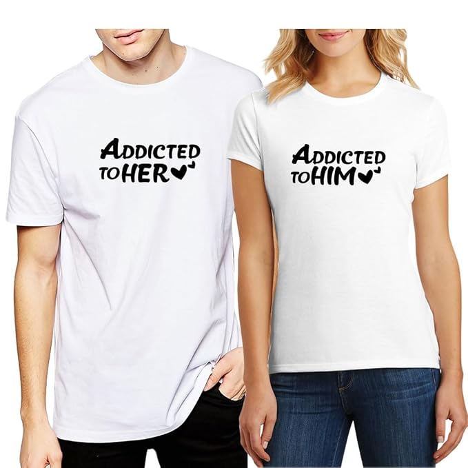 Addicted to Her, Addicted to Him – Matching Couple T-Shirts