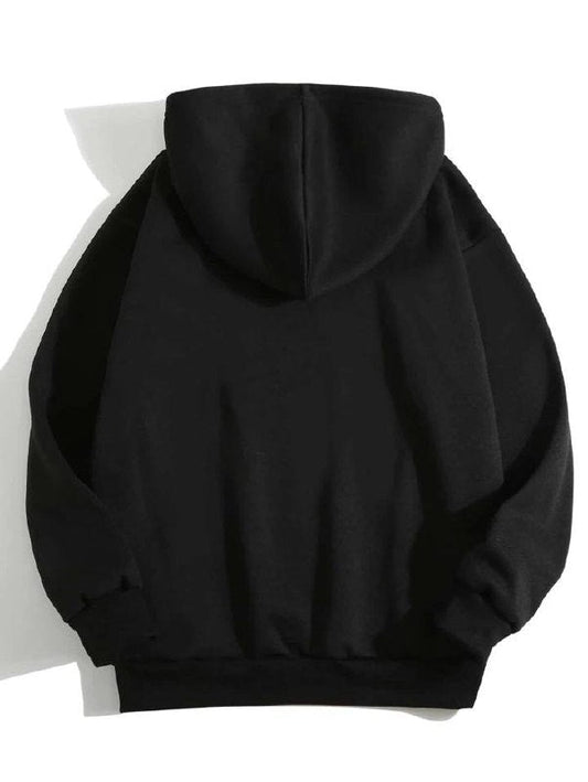 Women’s Black Hoodie with Heart Print – Full Sleeve Cotton Winter Sweatshirt