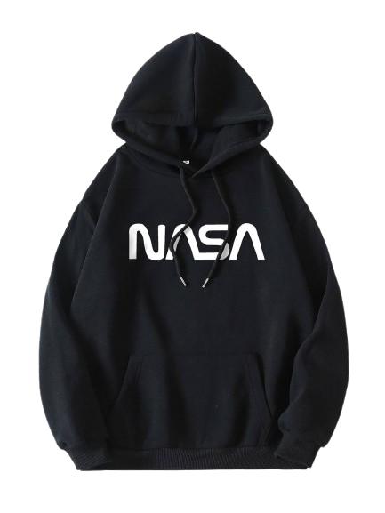 PD clori nasa logo printed hoodie for women , black