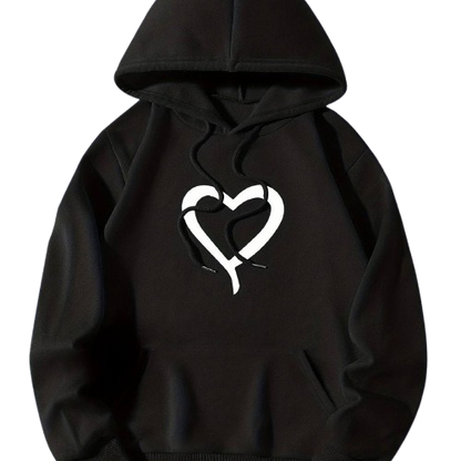 PD clori women' s black hoodie with hert design , cotton blend