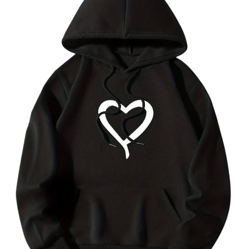 PD clori women' s black hoodie with hert design , cotton blend