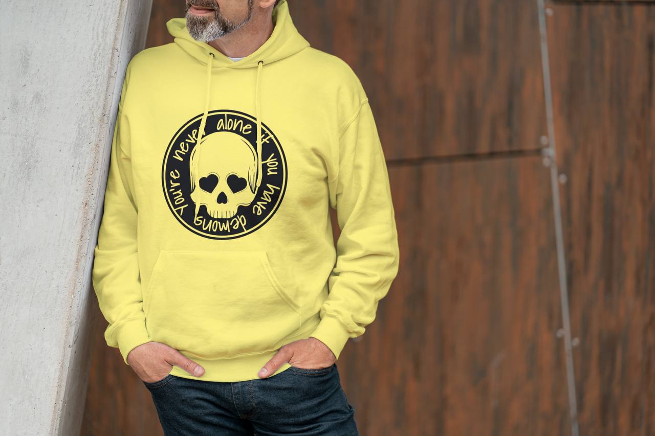 Never Alone Skull Graphic Hoodie – Unisex Pullover Sweatshirt