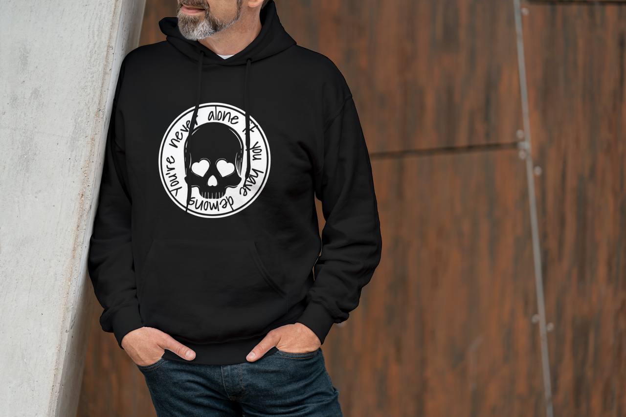 Never Alone Skull Graphic Hoodie – Unisex Pullover Sweatshirt