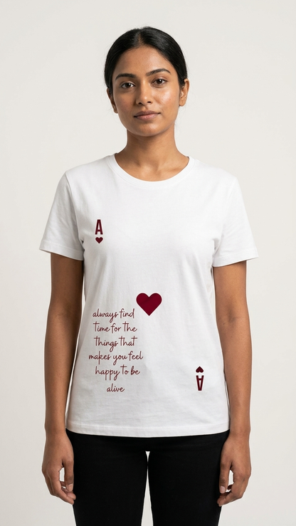 Women's White Heart Graphic T-Shirt | Premium Cotton Round Neck Casual Tee