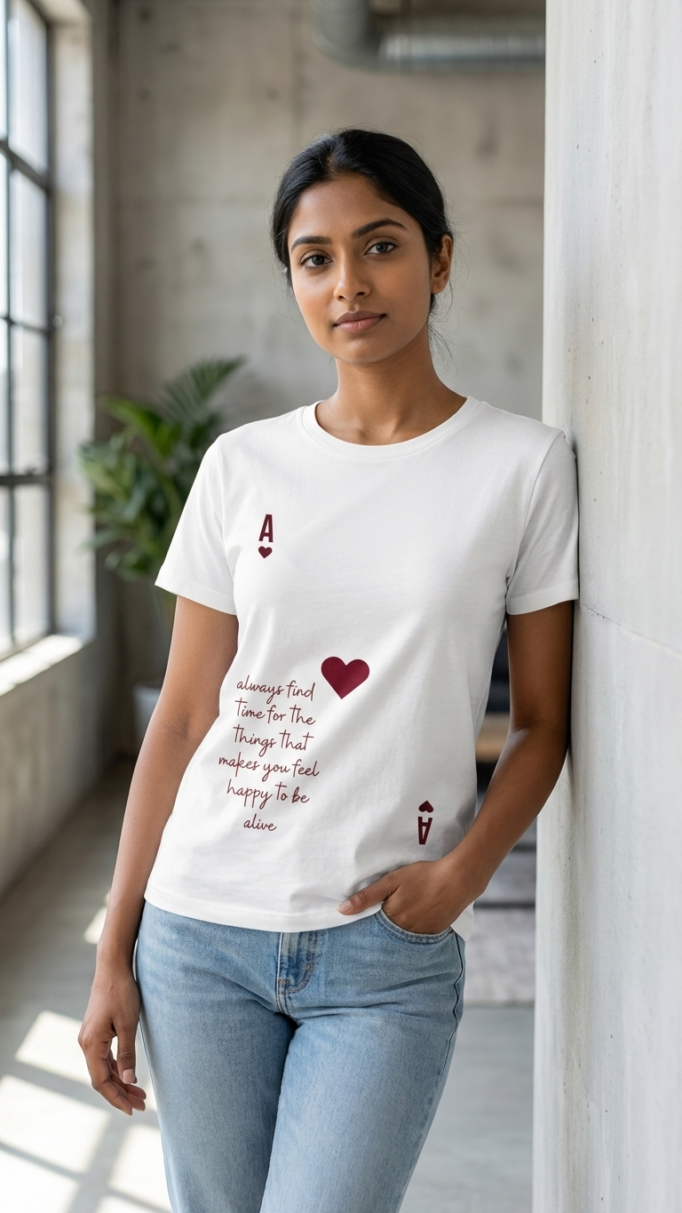 Women's White Heart Graphic T-Shirt | Premium Cotton Round Neck Casual Tee